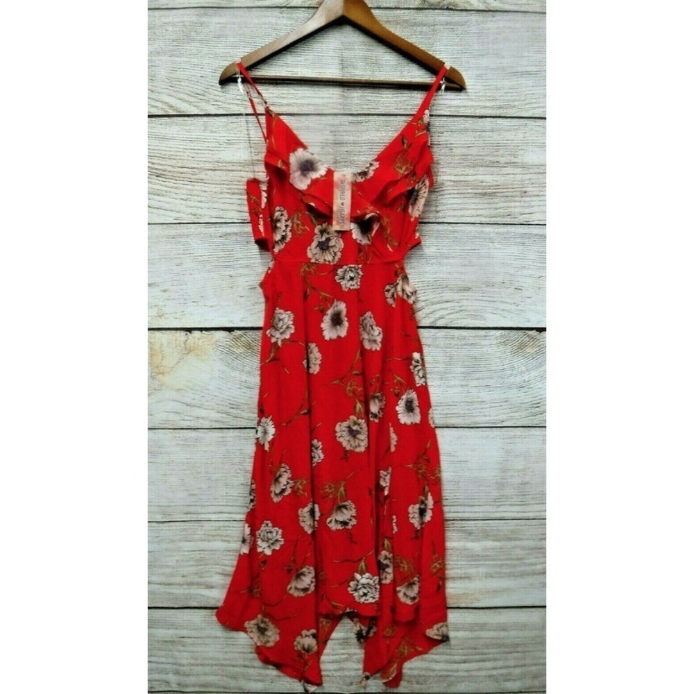Inspired Hearts Dress Jr Womens XL Red Floral Shark Hem Peekaboo Smock New